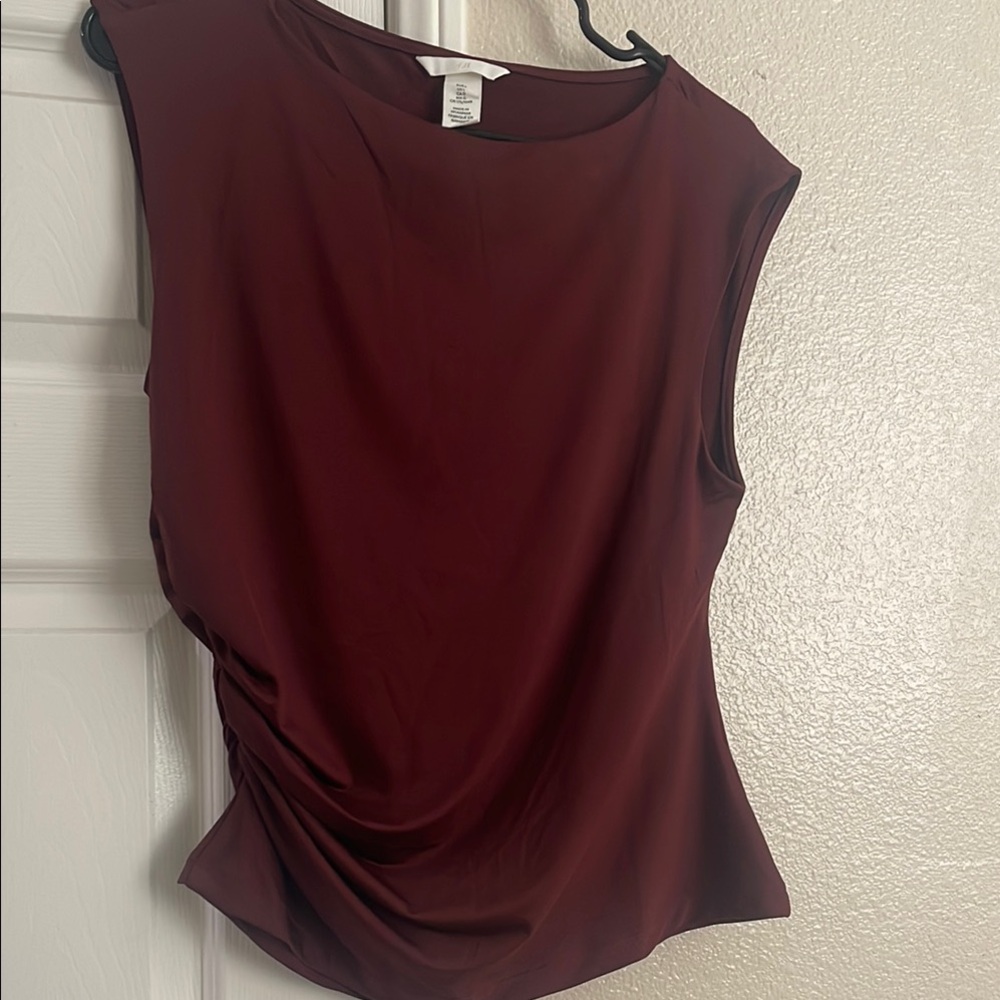 H&M Red Asymmetrical Ruched Blouse